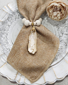 Oyster Shell Cream Wood Bead Napkin Rings - Champagne & Gold