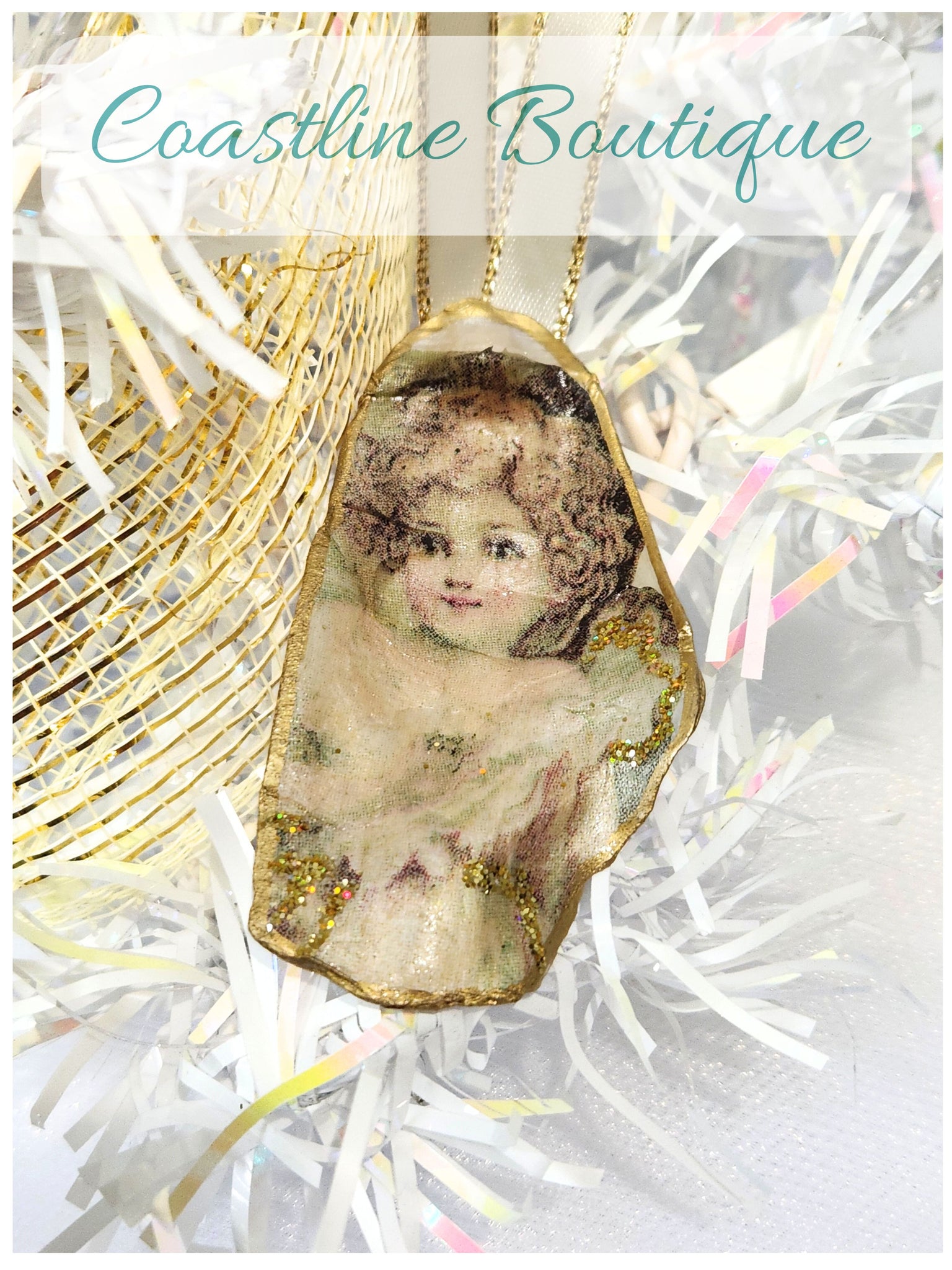 Novelty Ornament Angel Local Oyster Shell Hand Decorated 2 Designs