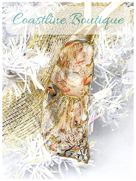 Novelty Ornament Angel Local Oyster Shell Hand Decorated 2 Designs