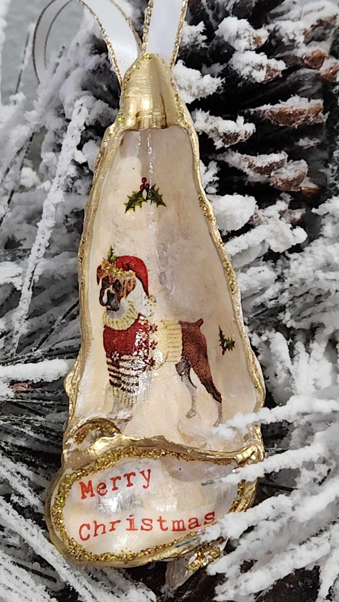 Christmas Novelty Ornament Local Oyster Shell Hand Decorated