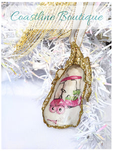 Christmas Novelty Ornament Pink Golf Local Oyster Shell Hand Decorated 3 Designs