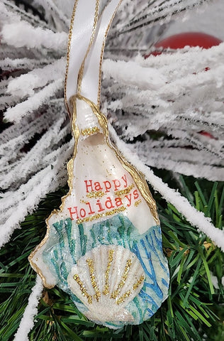 Christmas Novelty Ornament Coral Shell Local Oyster Shell Hand Decorated