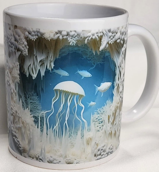 Blue Ivory Jellyfish Sublimated Mugs 11 oz & 15 oz