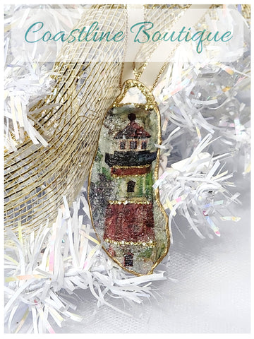 Novelty Ornament Lighthouse Local Oyster Shell Hand Decorated