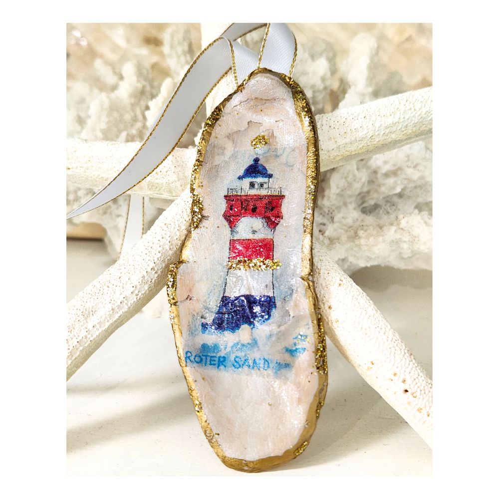 Handcrafted Gilded Oyster Shell Ornament - Lighthouse