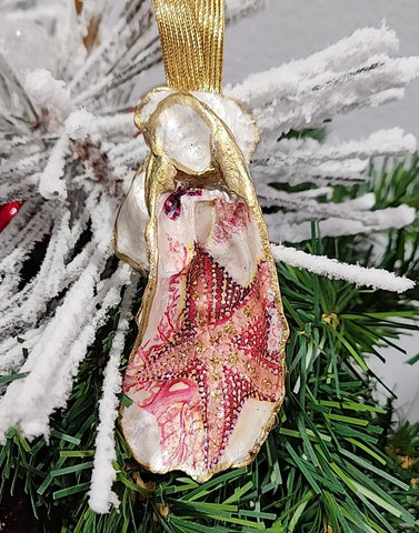 Christmas Novelty Ornament Starfish Oyster Shell Hand Decorated