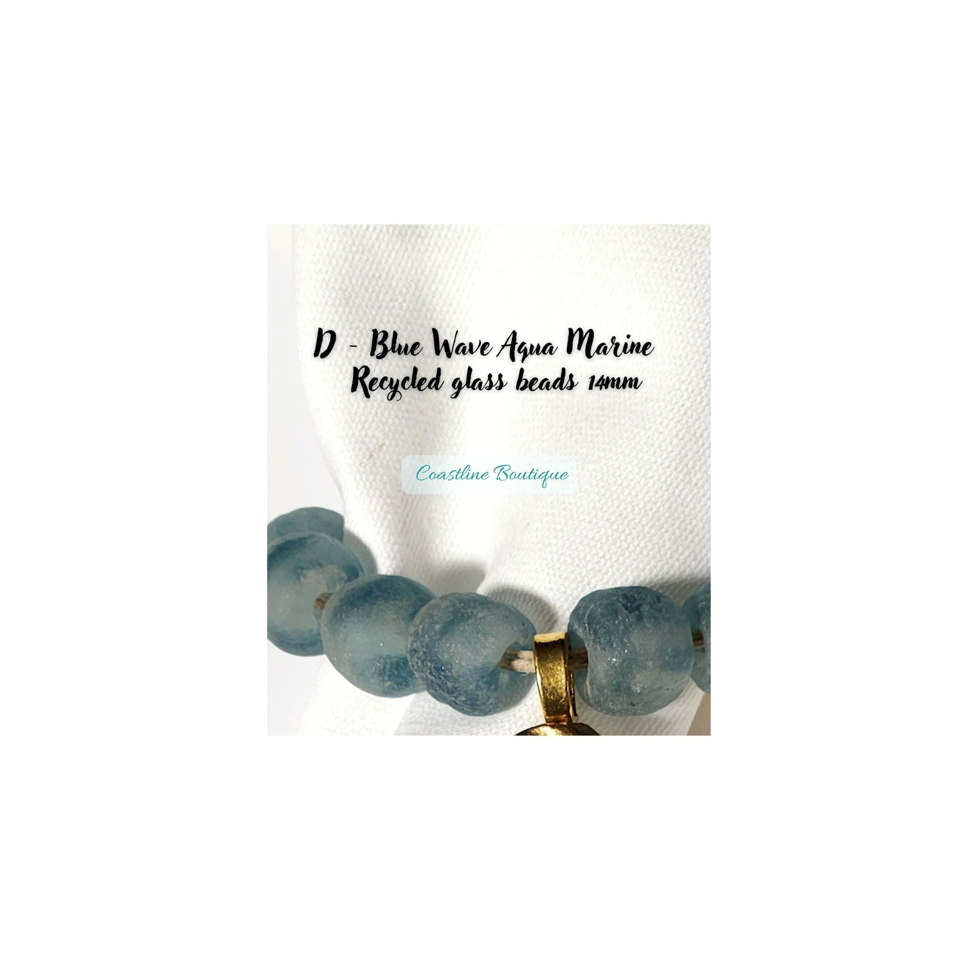 Artisan Glass Bead Edition: Hand-Painted Oyster Shell Napkin Rings - Blue Wave Marine Glass Beads (Set of 4 or 6)