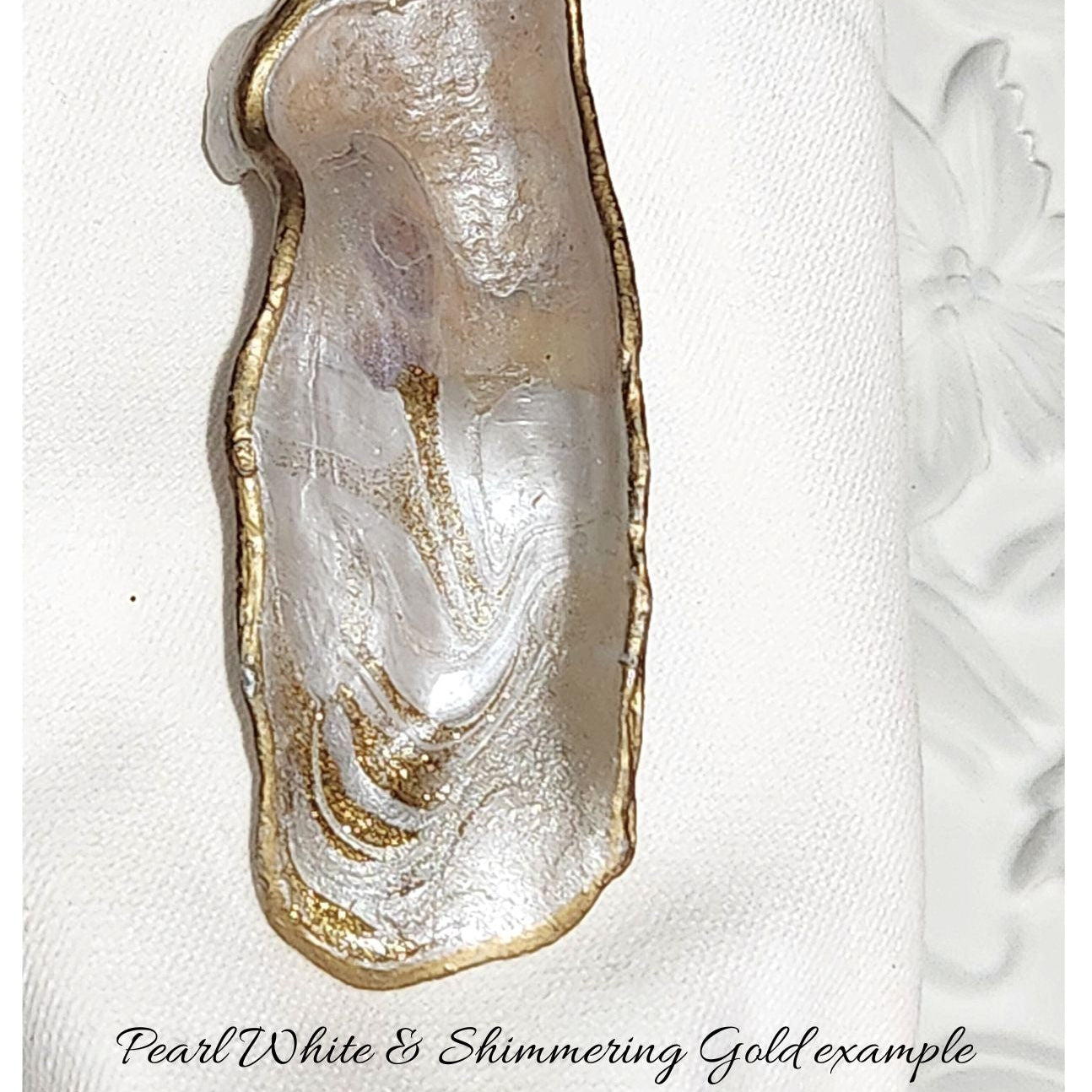 The Natural Earth Edition: Hand-Painted Oyster Shell Napkin Rings - Natural Wood Beads0 (Set of 4 or 6)