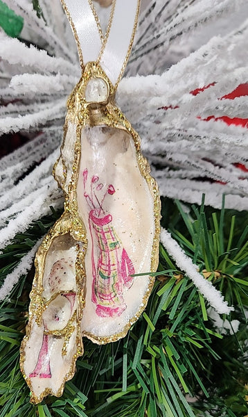 Christmas Novelty Ornament Pink Golf Local Oyster Shell Hand Decorated 3 Designs