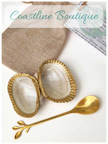 Oyster Shell Salt & Pepper Cellars - Pearl with Gold Trim