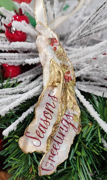 Christmas Novelty Ornament Cardinal Local Oyster Shell Hand Decorated