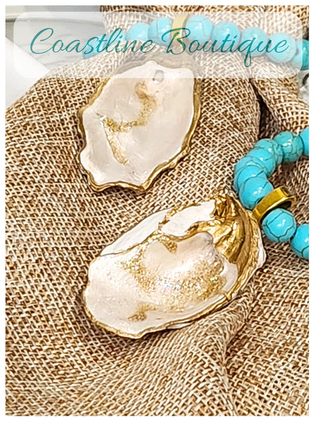 Oyster Shell Napkin Bead Rings - Pearl Champagne Gold Turquoise