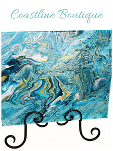 Teal & Silver/Gold Abstract Fluid Acrylic Painting, Original 11x14 Canvas