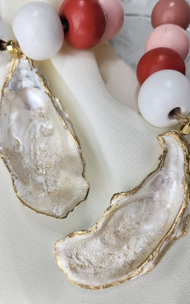 Oyster Shell Shades of Pink Wood Bead Napkin Rings - Pearl Champagne Gold