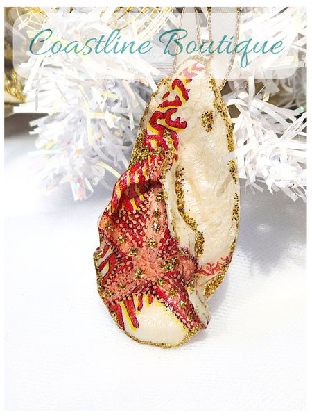 Christmas Novelty Ornament Sea Life Local Oyster Shell Hand Decorated 3 Designs