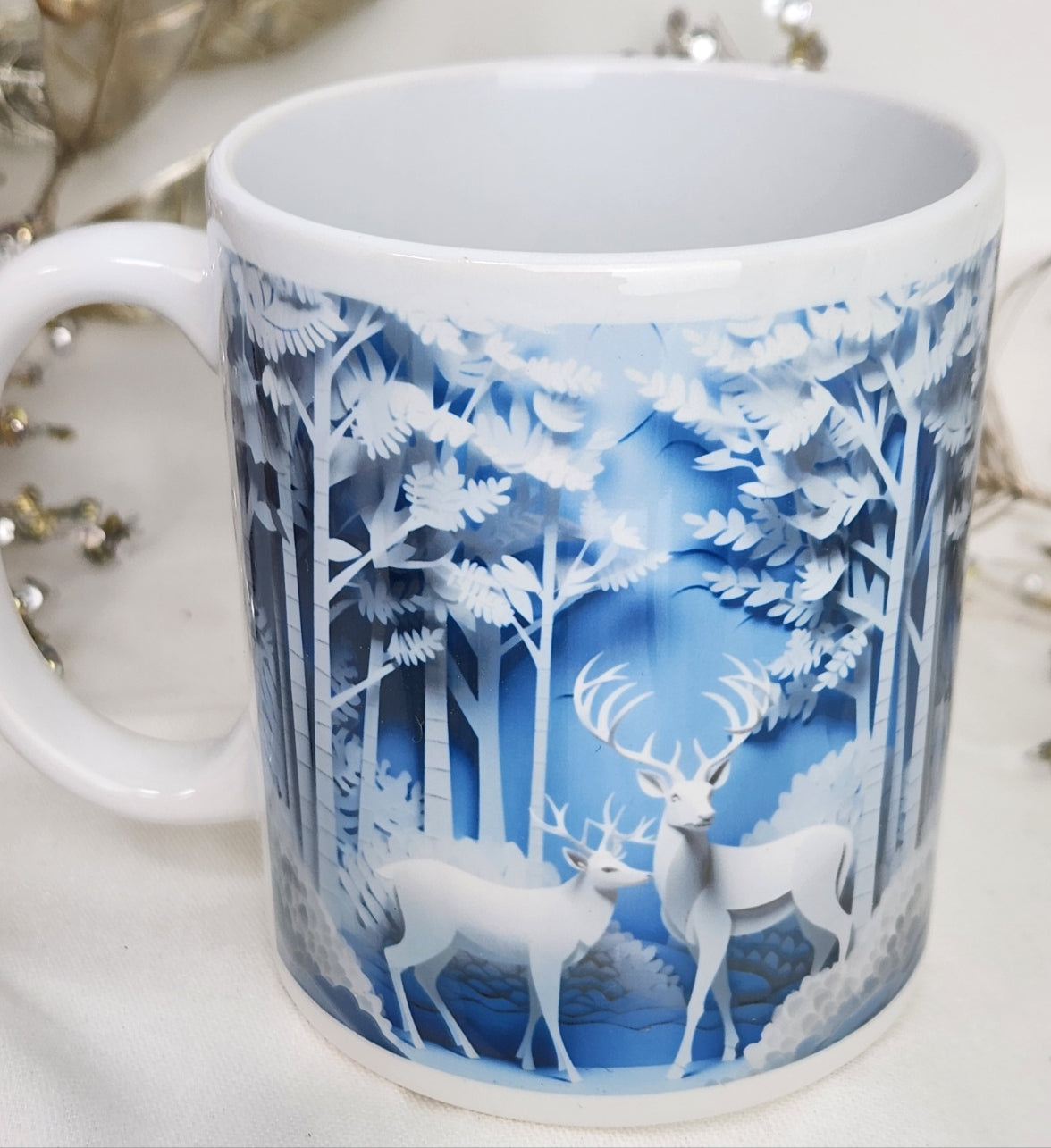Deer in Snowy Forest Customize Option Sublimated Mugs 11 oz & 15 oz