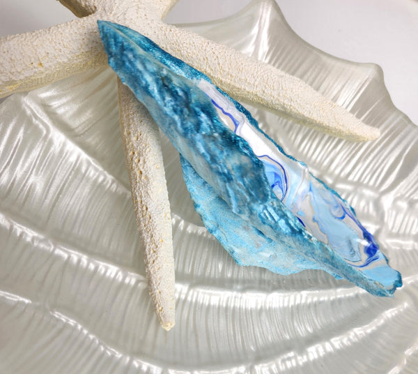 Oyster shell ring dish with gift bag, trinket holder.  Home décor piece, bridesmaids gifts