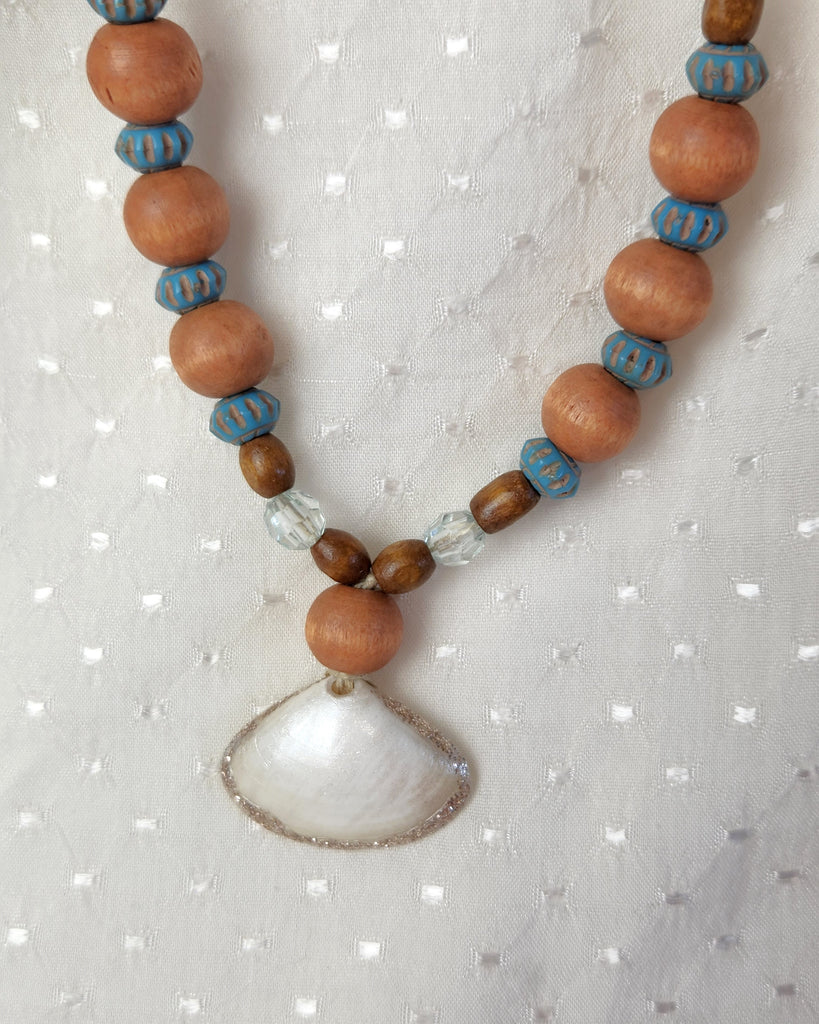Mens Wood and Onyx Beaded Necklace