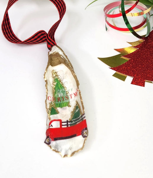Christmas Ornament Local Oyster Shell Hand Decorated