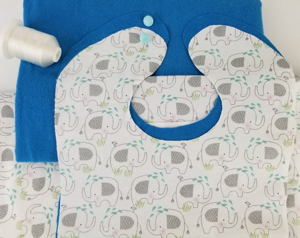 Welcome Home Baby Gift Set- Blanket/Bib/Burp Cloth 3 pc Baby Elephant Custom Order Monogram