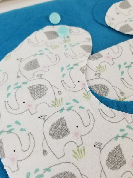 Welcome Home Baby Gift Set- Blanket/Bib/Burp Cloth 3 pc Baby Elephant Custom Order Monogram