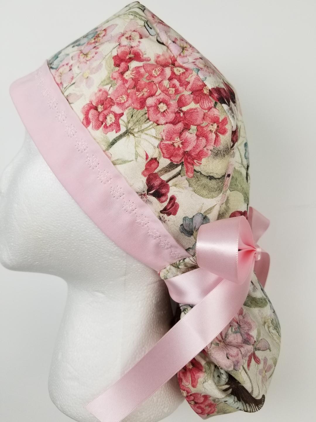 Surgical Ponytail Cap / HEADBAND with DESIGNER STITCHING 4 Fabric Choices