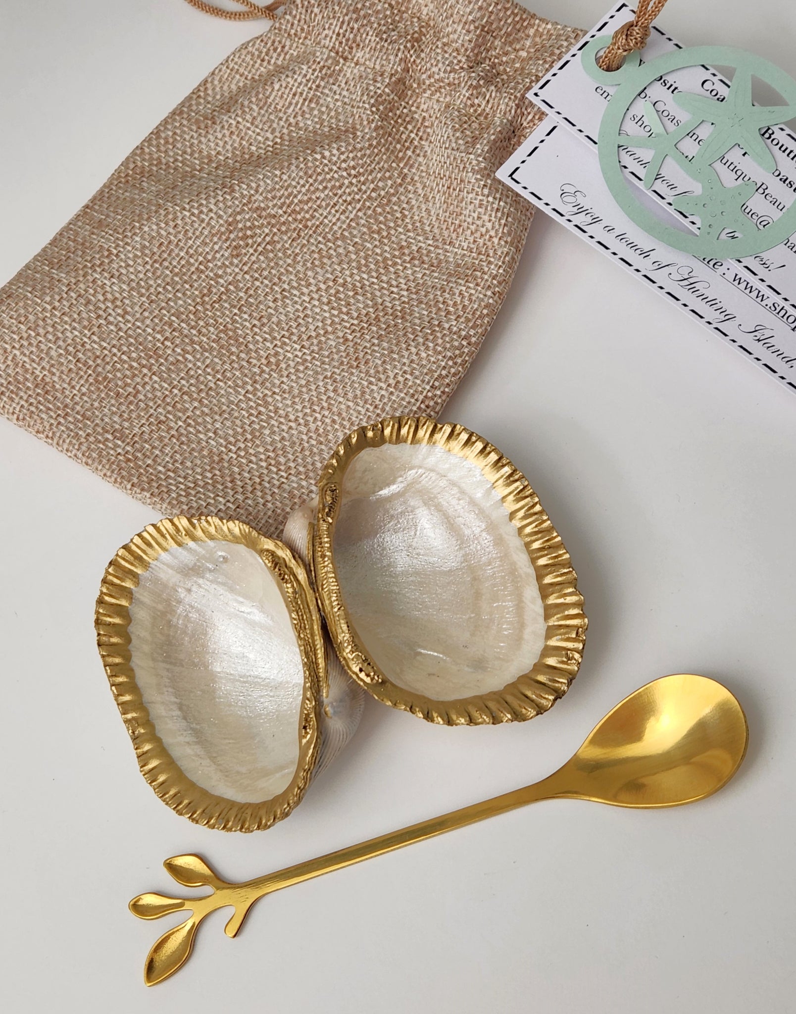 Oyster Shell Salt & Pepper Cellars - Pearl with Gold Trim