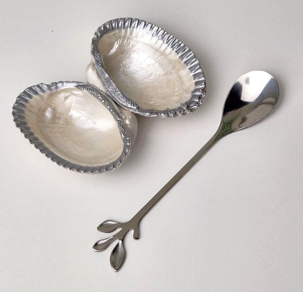 Oyster Shell Salt & Pepper Cellars - Pearl with Silver Trim